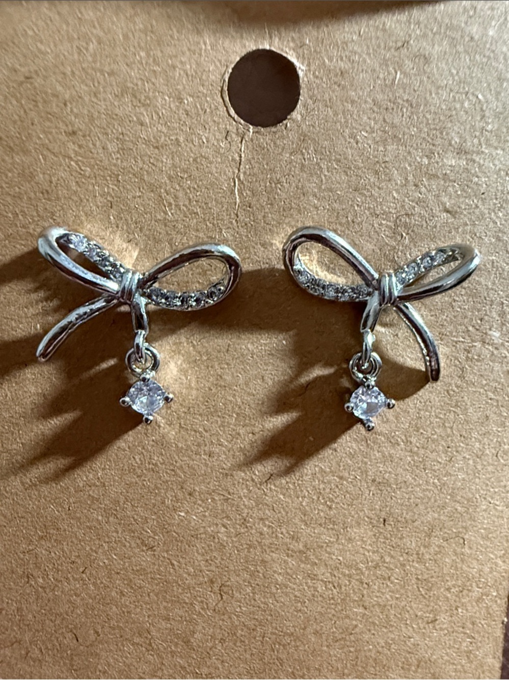Silver Bow Drop Earrings with Cubic Zirconia